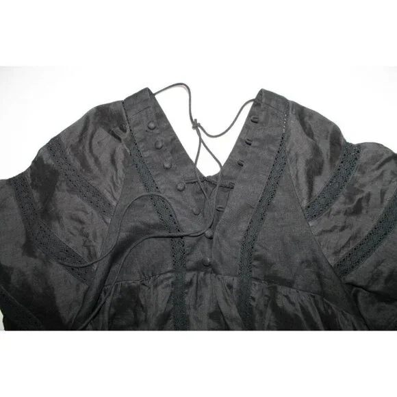 Joslin Net Sustain Ellie Crochet-Trimmed Ruffled Linen Dress Black / Size 10 - Picture 6 of 8